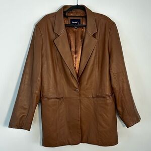 VTG Brown Leather Blazer Oversized 90s Minimalist Jacket Genuine Leather Women’s